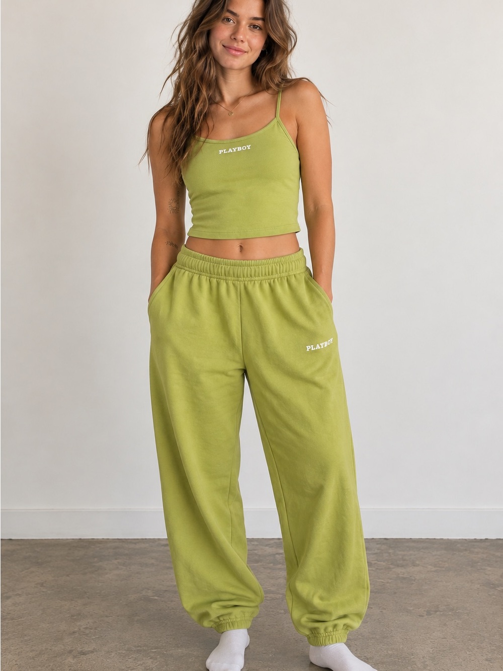PacSun and Playboy collab: Green Lounge Set | Y2K Athleisure wear Tank & Joggers